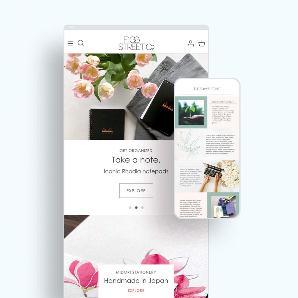 images of a website designed for a stationery shop