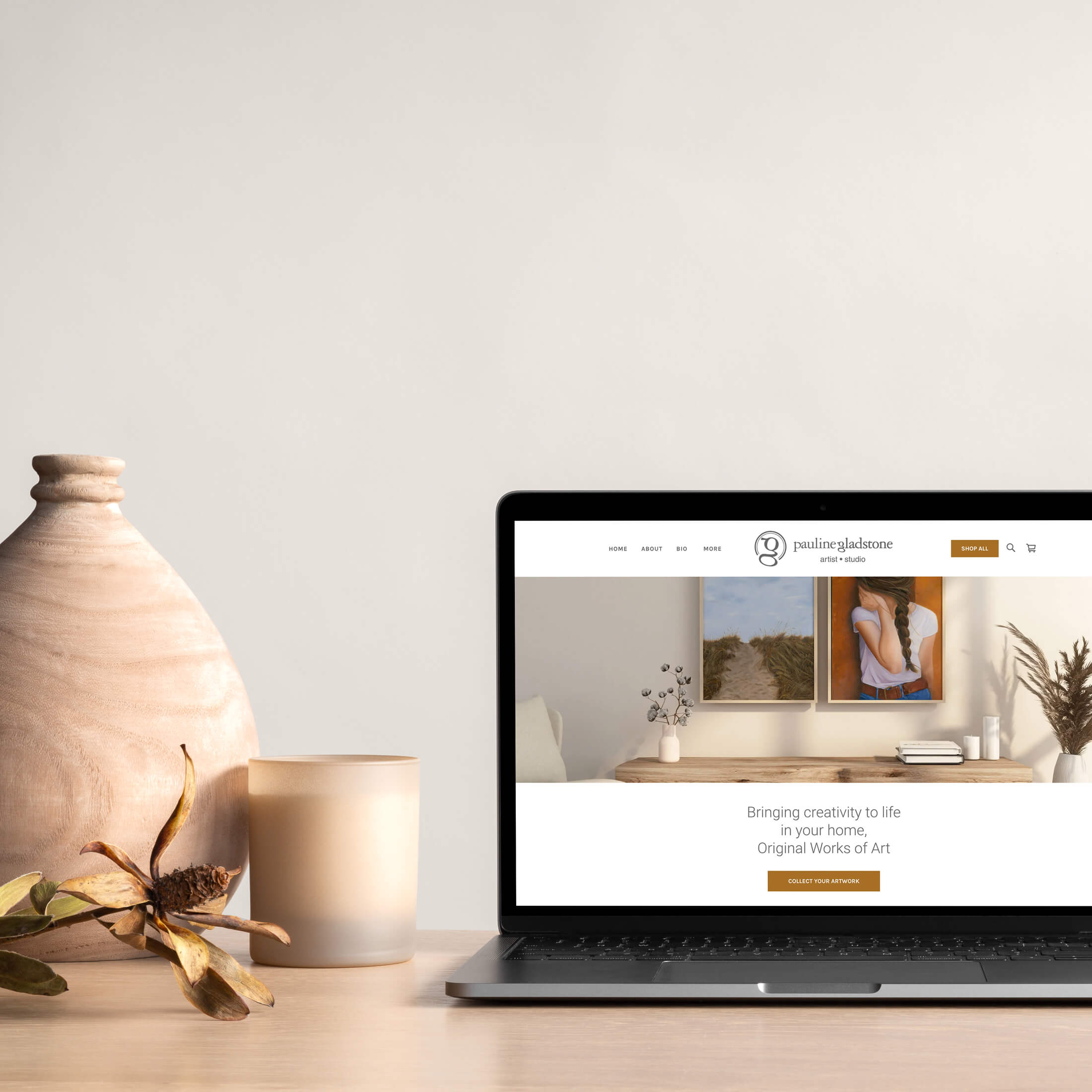 Square ecommerce website design and digital marketing for artist Pauline Gladstone by Tulip Tree Creative