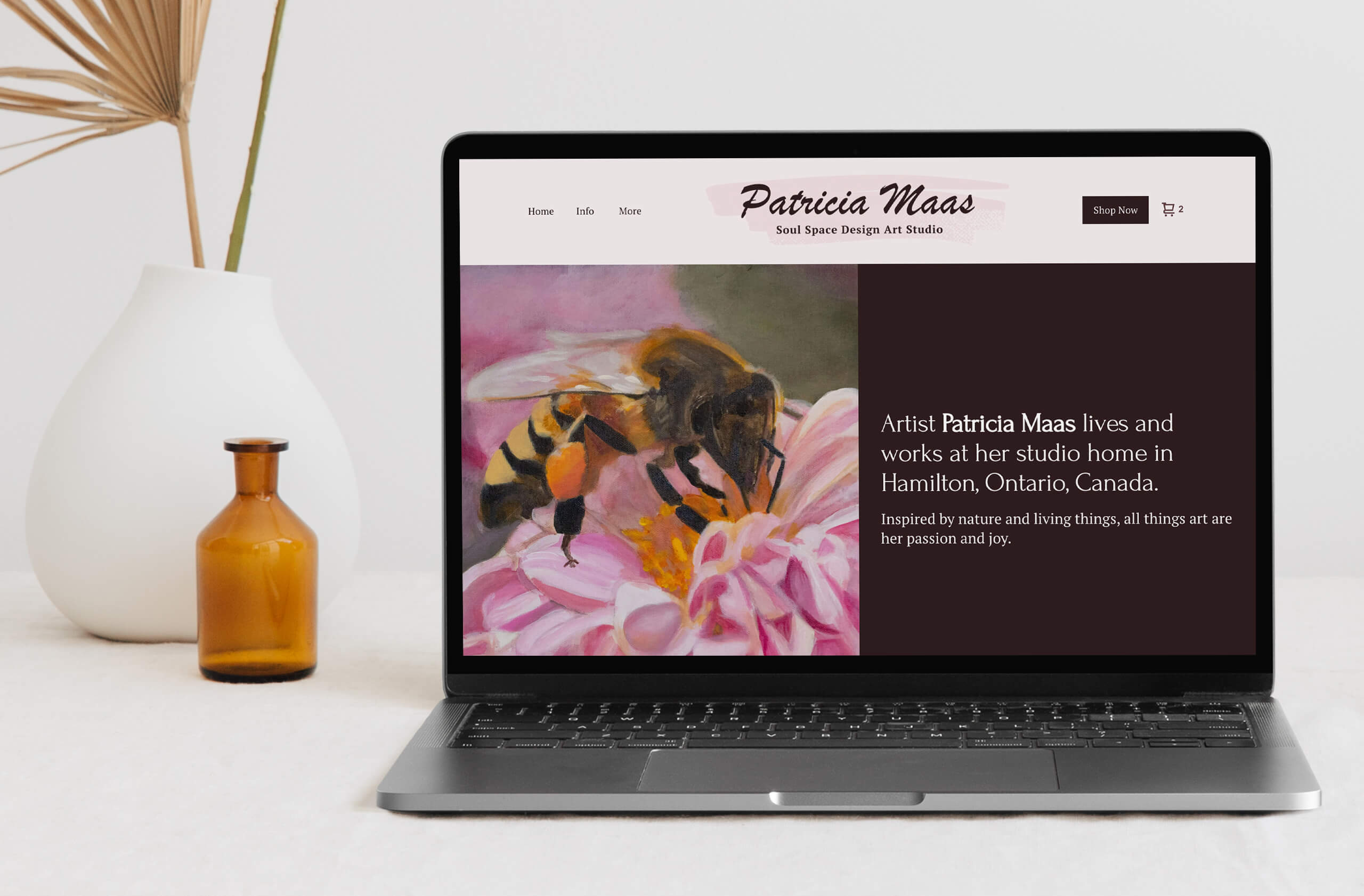 Website design, brand refinement, email marketing and social media marketing design for artist Patricia Maas by Catherine Toews Tulip Tree Creative